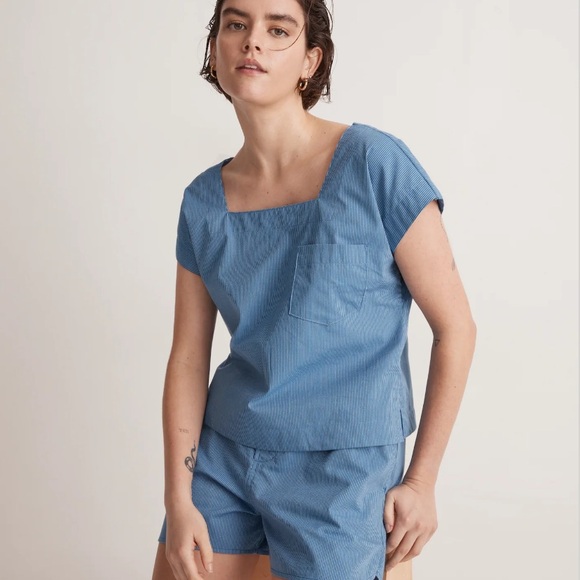 Madewell Square Neck Pinstripe Top Aster Bloom - Picture 5 of 5